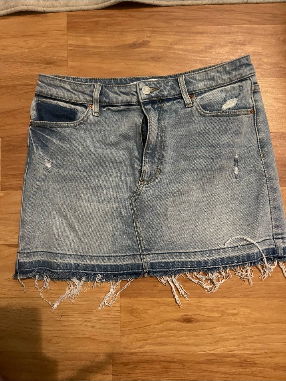 Altar’d State Light Blue Distressed Denim Mini Skirt